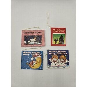 Lot Of 4 VTG Mini Christmas Book Ornaments Hanging Caroles Nursery Rhymes